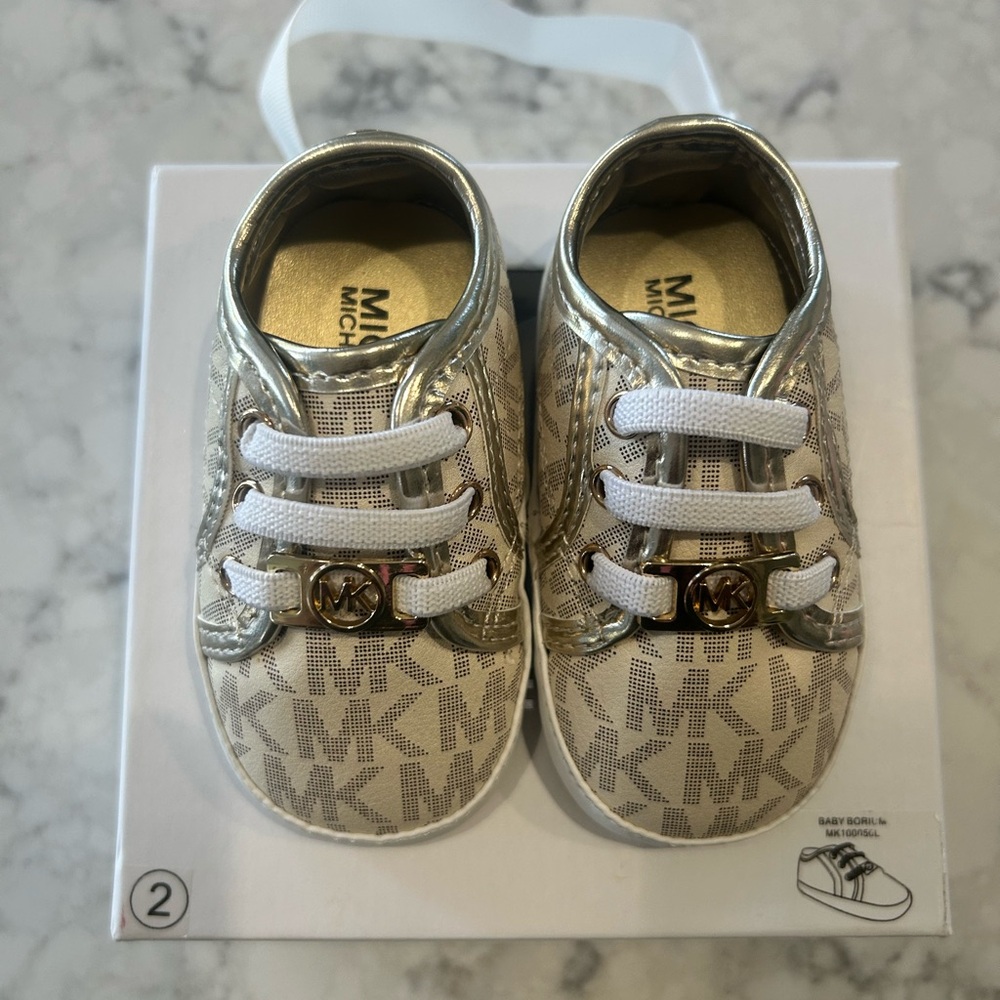 Michael Kors Infant Sneakers with Gold and White Details